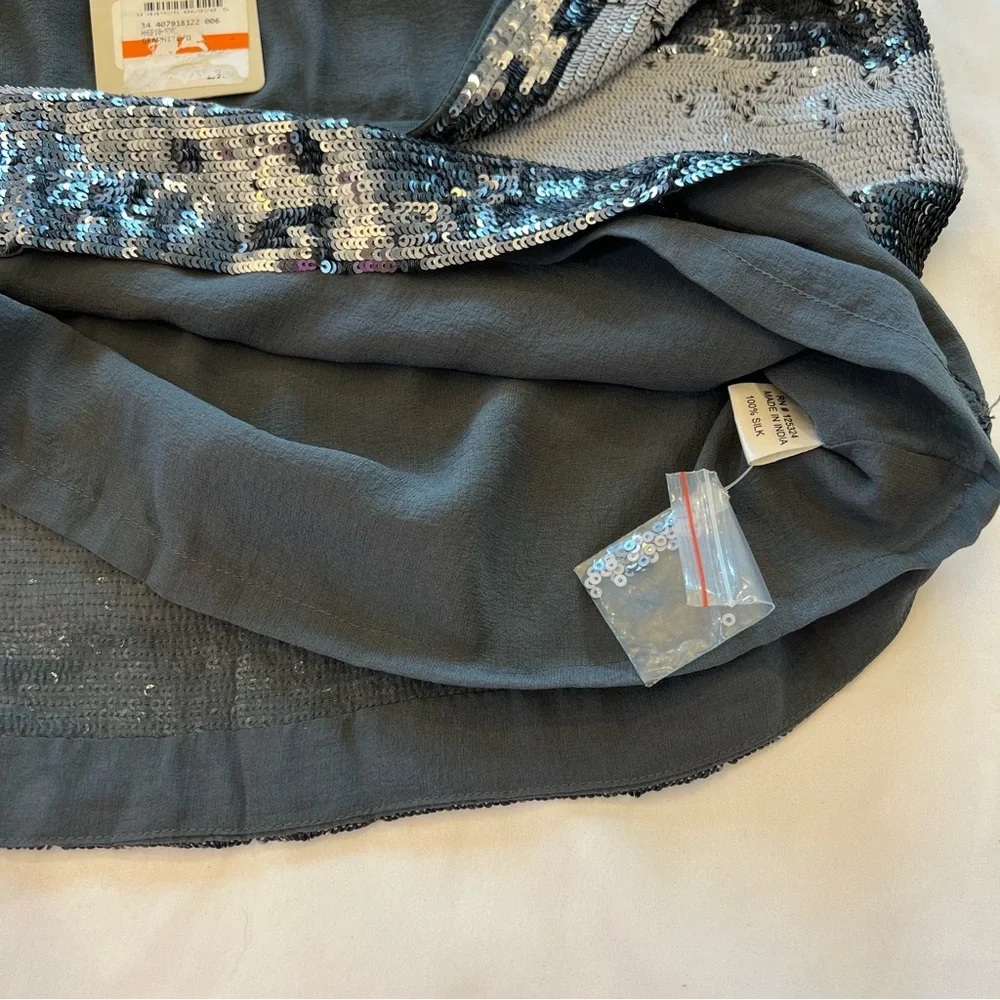 NEW Haute Hippie Striped Metallic Sequins 100% Silk Mini Skirt $395 MSRP LARGE - Picture 15 of 16